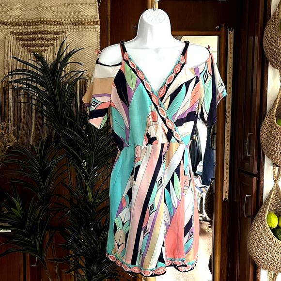 NWT Trina Turk Geo-Print Beach Cover-Up Dress S Resortwear Cruise Swim & Spa - Picture 1 of 8
